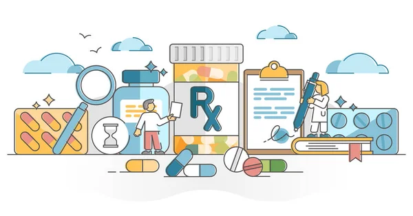 RX como prescrição de pílulas de medicação para tratamento do conceito de contorno médico —  Vetores de Stock