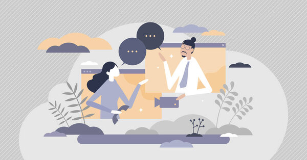 Видеозвонок с использованием онлайн веб-камеры компьютерных крошечных лиц концепции