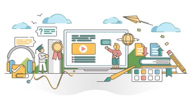 Çocuklarla çevrimiçi eğitim uzak e-öğrenim okulu ders ana hatları kavramı
