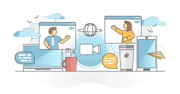 オンラインウェブカメラとのビデオ通話デジタル会話の概要概念 — ストックベクタ