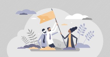 İş ortaklığı ekibi olarak küçük insanlara yardım etme konsepti.