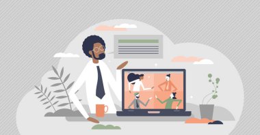 Uzak online iletişim olarak video görüşmelerini karşılamak küçük insan konsepti