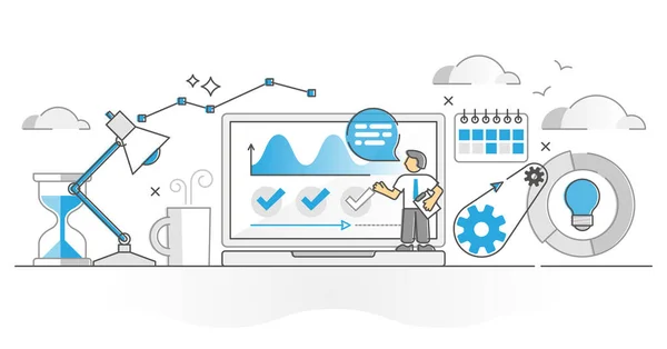 Análise de gerenciamento de projetos como conceito de esboço monocolor de controle de processo de trabalho —  Vetores de Stock