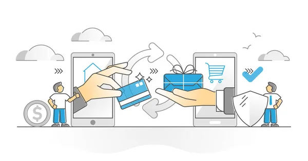 Online fizetés hitelkártyával bolti vásárláshoz monocolor vázlatos koncepció — Stock Vector