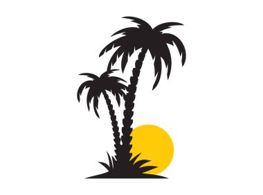 Vector illustration of the palm tree and sun clipart