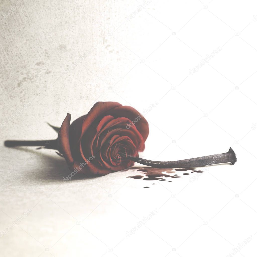 Conceptual photo of a struck and pierced love