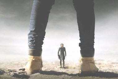 gerçeküstü bir dev ve bir küçük kadın arasında Toplantı