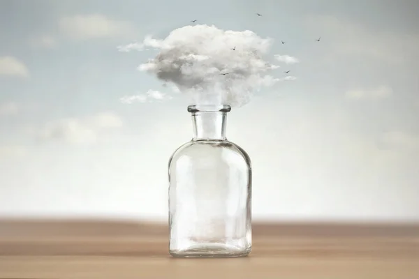 Imagem Conceitual Liberdade Com Uma Nuvem Saindo Vaso Que Continha — Fotografia de Stock