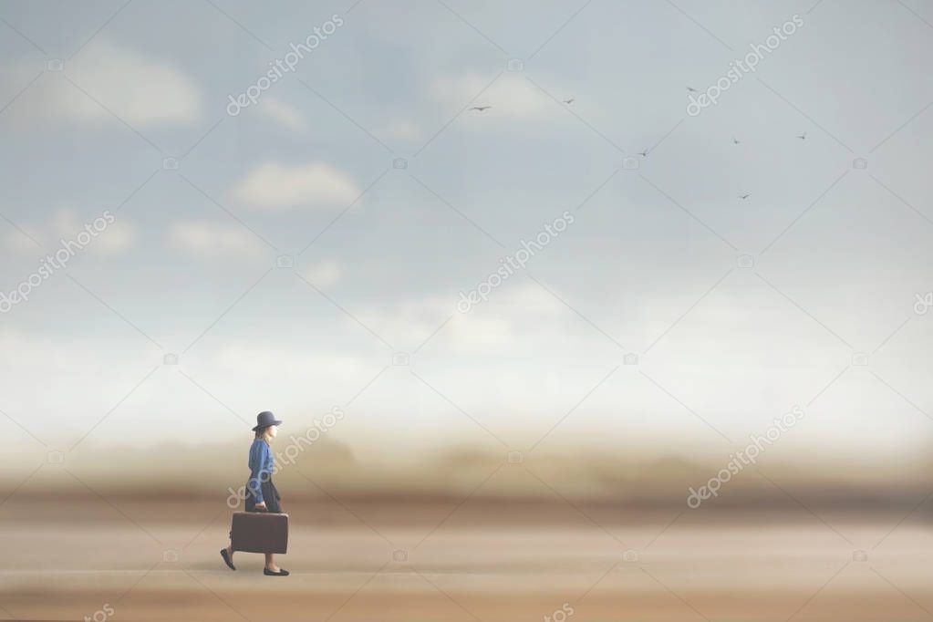 traveling woman walks towards the path of freedom