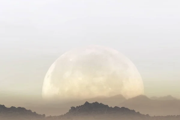 山々を照らす巨大な月のシュールな風景 — ストック写真