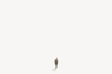 lonely man walks towards infinity in the fog, concept of loneliness clipart