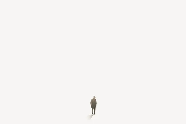 Одинокий Человек Идет Бесконечности Тумане Понятие Одиночества — стоковое фото