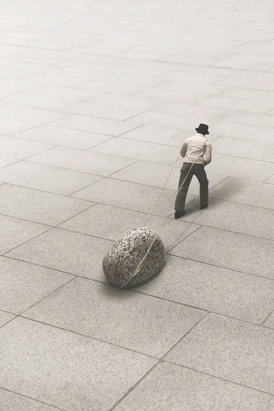 Man Carries Giant Stone Concept Strength Success — Stock Photo, Image