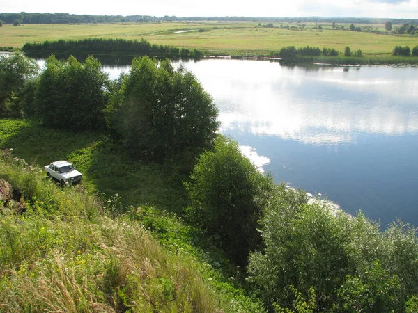 Zonnige Dag Prachtig Weer Rustige Mooie Rivier Iemand Kwam Met — Stockfoto