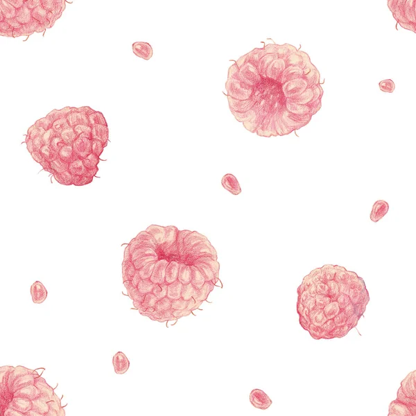 Акварелью Цветные Карандаши Рисунок Розовый Красный Сочный Ягода Малина Капли — стоковое фото