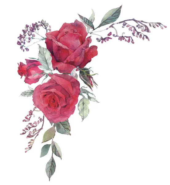Aquarel clip art met boeketten van roos en kruiden. — Stockfoto