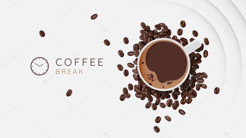 Coffee break background with coffee cup and pastel color scheme