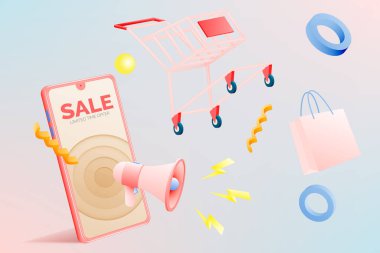 Kağıt sanat tarzı ve pastel şema çizelgesi illüstrasyonunda satılık pankart.