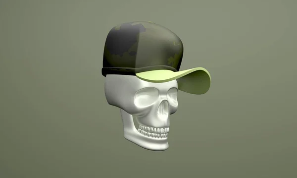 Cráneo Militar Ilustración Cráneo Tocado Fondo Militar Colores Verdes Diseño — Foto de Stock