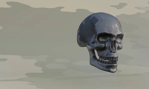 金属軍の頭蓋骨 3Dイラスト 金属頭蓋骨と緑の色で軍事的背景 現代の軍事デザイン — ストック写真