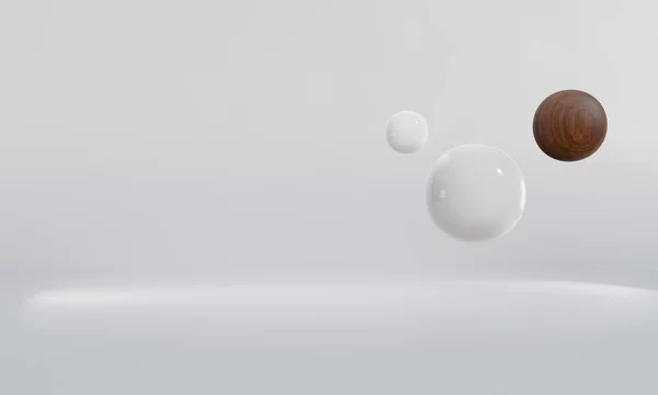 3D tasarım konsepti. Ahşap küreli modern tasarım parlak küre.