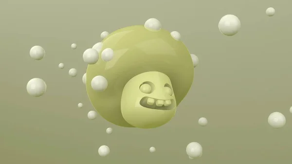 三维呈现的蘑菇特征图片在绿色背景与浮动气泡 摘要墙纸 动态壁纸 现代封面设计 3D插图 — 图库照片