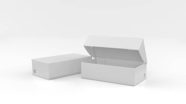Açık ve kapalı spor ayakkabı kutusunun beyaz arka planda havalandırma deliği olan modeli. 3d illüstrasyon.
