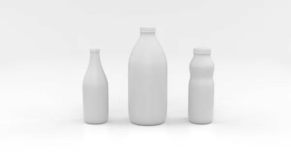 Mockup Las Botellas Pequeñas Medianas Grandes Para Jugo Sobre Fondo — Foto de Stock