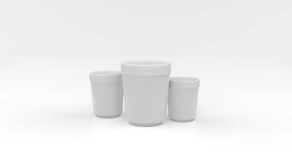 Három Tiszta Csomag Jégkrém Vödör Fehér Háttérrel Illusztráció — Stock Fotó