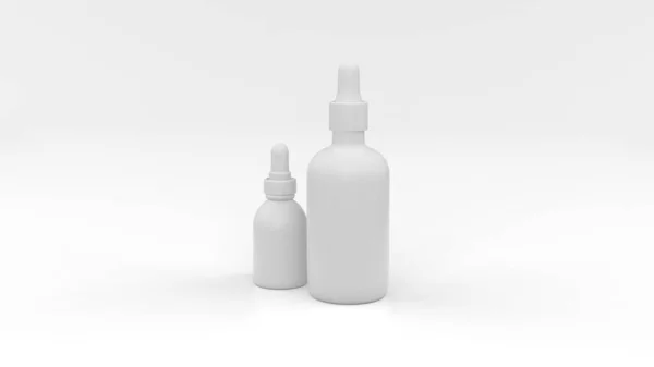 Mockup Las Botellas Pequeñas Medianas Con Pipeta Sobre Fondo Blanco —  Fotos de Stock
