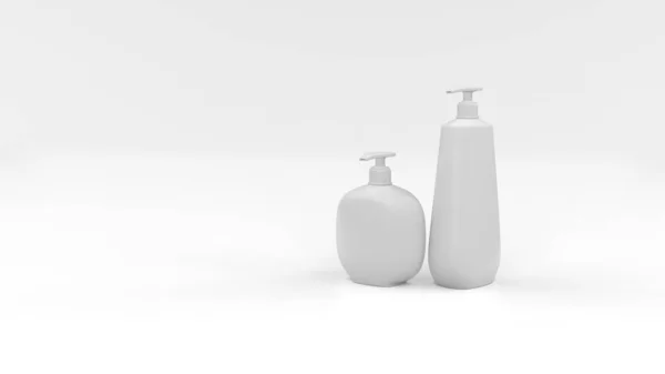 Beyaz arka planda kozmetik plastik şişeler. Şampuan için kozmetik paket koleksiyonu. Beyaz arka planda izole bir model. 3d illüstrasyon.