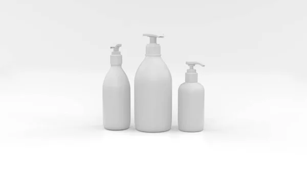 Uppsättning Kosmetiska Plastflaskor Vit Bakgrund Kosmetisk Paketkollektion För Schampo Isolerad — Stockfoto