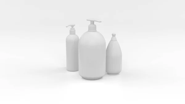 Sada Kosmetických Plastových Lahví Bílém Pozadí Kosmetická Sbírka Balíčků Šampón — Stock fotografie