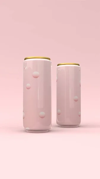 Δύο Αλουμινένια Ροζ Κουτιά Mockup Ανοιχτό Ροζ Φόντο Εικονογράφηση — Φωτογραφία Αρχείου