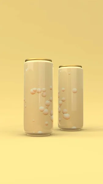 Dwie Aluminiowe Kolorowe Puszki Makieta Żółtym Tle Ilustracja — Zdjęcie stockowe