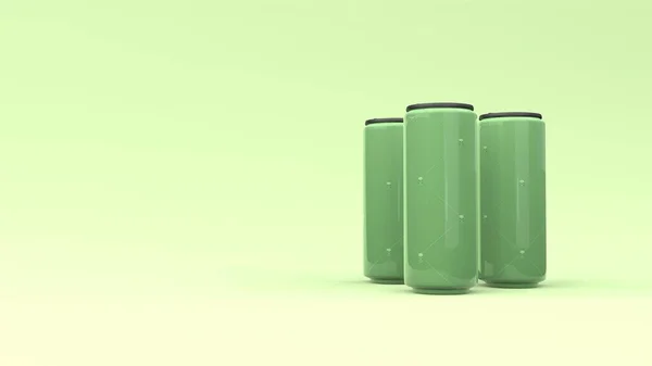 Drei Aluminiumdosen Mockup Auf Grünem Hintergrund Illustration — Stockfoto
