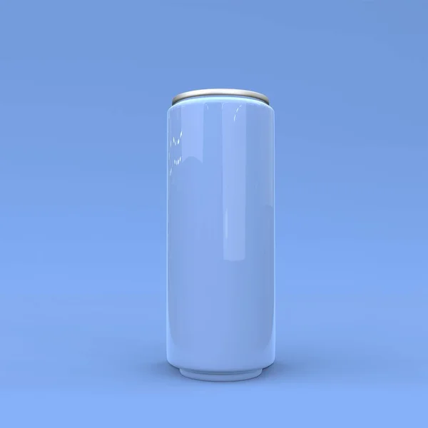 Aluminiowa Puszka Makieta Niebieskim Tle Ilustracja — Zdjęcie stockowe