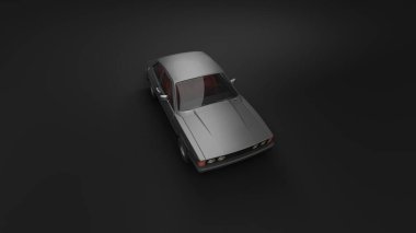 Havalı görünümlü eski moda araba, ön manzara stüdyo resmi siyah arka planda. Parlak modern araba tasarımı. 3d illüstrasyon.