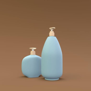 Kahverengi arka planda zarif kozmetik şişeleri. Modern kapak tasarımı. 3d illüstrasyon.