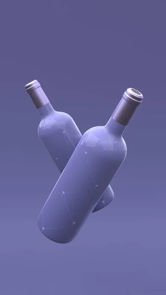 Élégantes Bouteilles Vin Lévité Avec Étiquette Sur Fond Violet Design — Photo