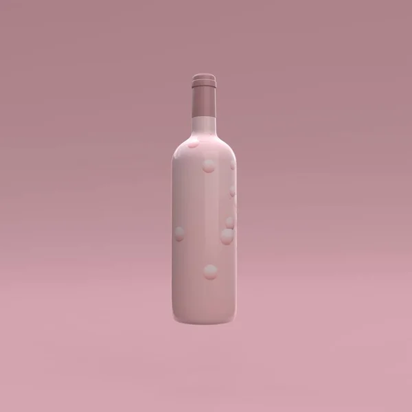 Frasco Vinho Levitado Elegante Com Rótulo Sobre Fundo Rosa Design — Fotografia de Stock