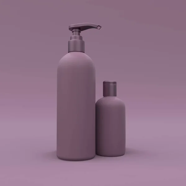 Eleganta Kosmetiska Flaskor Närbild Violett Bakgrund Modern Omslagsdesign Illustration — Stockfoto