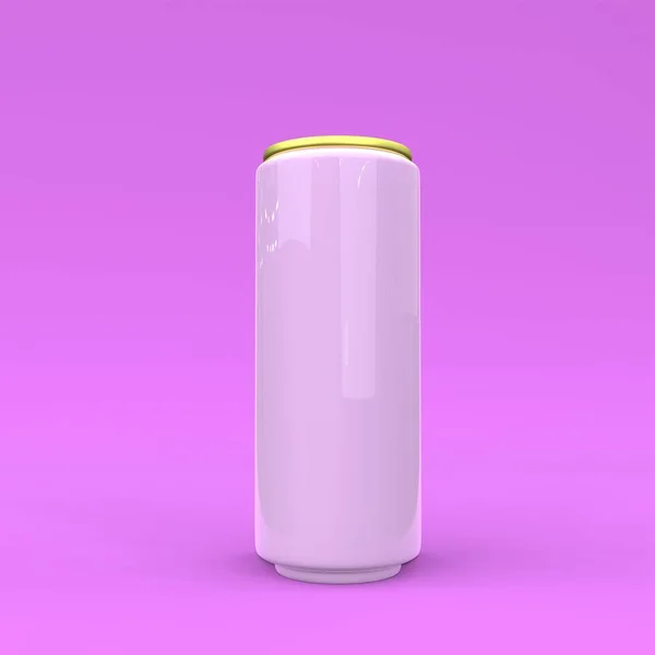 Alüminyum kutu. Pembe arka plan modeli. 3d illüstrasyon.