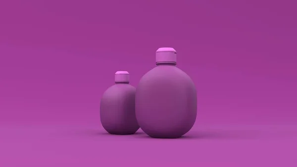 Elegantes Botellas Cosméticas Primer Plano Sobre Fondo Violeta Diseño Portada — Foto de Stock