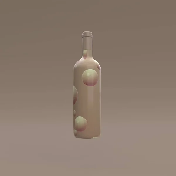Elegante Zwevende Wijnfles Met Etiket Bruine Achtergrond Modern Hoesontwerp Illustratie — Stockfoto