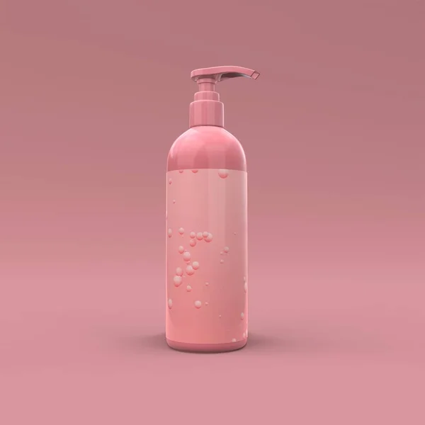 Елегантна Косметична Пляшка Етикеткою Крупним Планом Рожевому Фоні Сучасний Дизайн — стокове фото