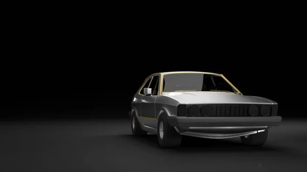 Cool looking old fashion car, front view studio render on black background. Bright modern car design. 3d illustration.