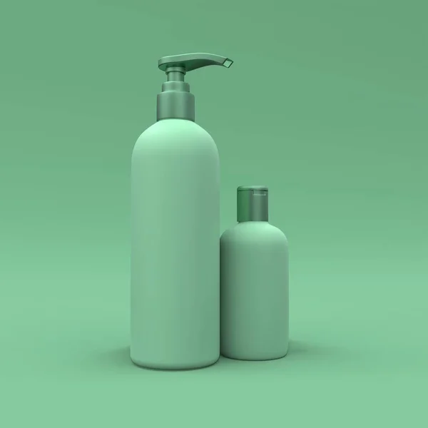 Elegante Primer Plano Botella Cosmética Sobre Fondo Verde Diseño Portada —  Fotos de Stock