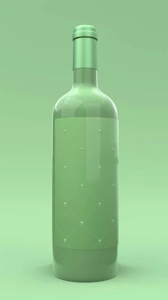带有绿色背景标签的精致酒瓶 现代封面设计 3D说明 — 图库照片
