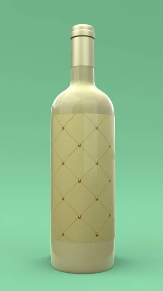 Елегантна Пляшка Вина Етикеткою Зеленому Фоні Сучасний Дизайн Обкладинки Ілюстрація — стокове фото